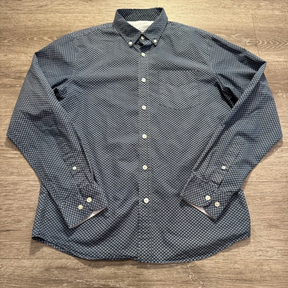 Banana Republic Shirt Mens M Blue Cotton Luxe Poplin Untucked Slim Fit Preppy
